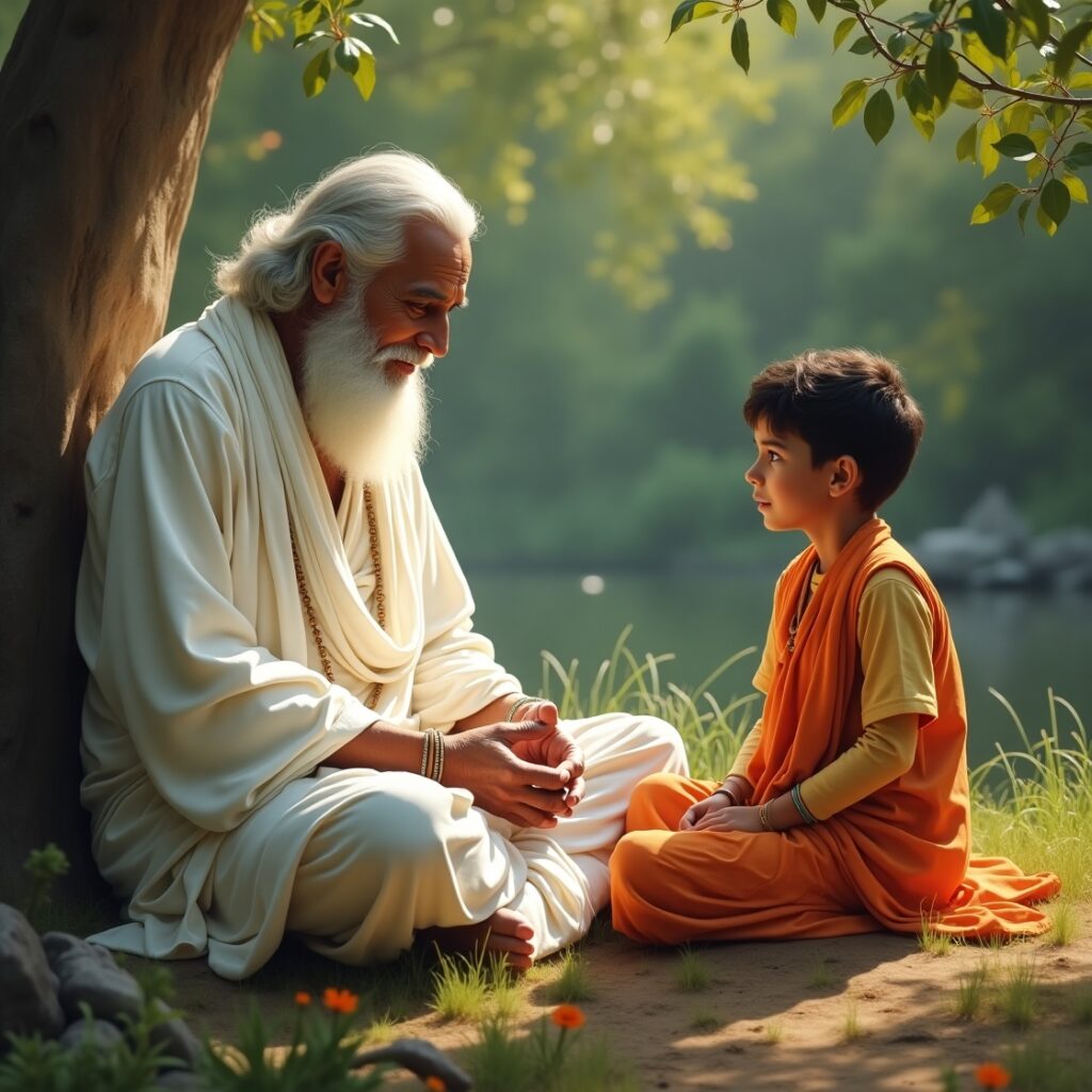 Guru teaching his student. Swami Vivekananda