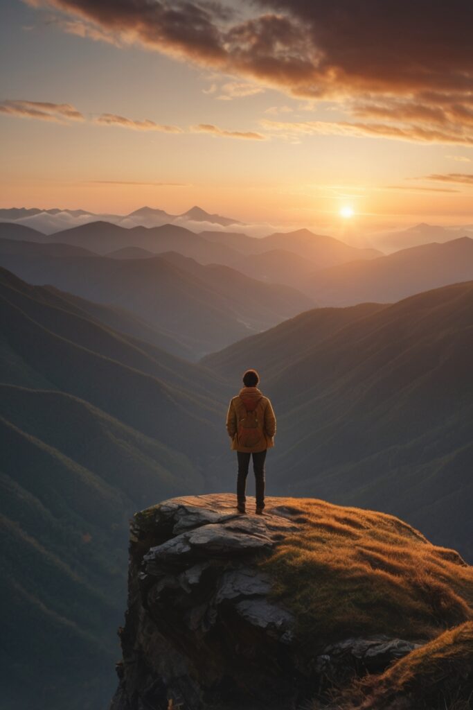 A person looking at the sunrise, symbolizing resilience, hope, and new beginnings