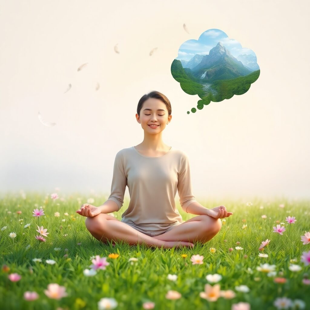 Meditating with a peaceful smile,